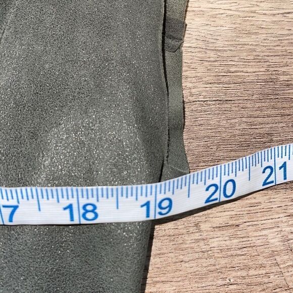 Schai Womens Goat Suede Leather Exposed Back Zip Cap Sleeve Shift Dress Green/Gr - Picture 10 of 11